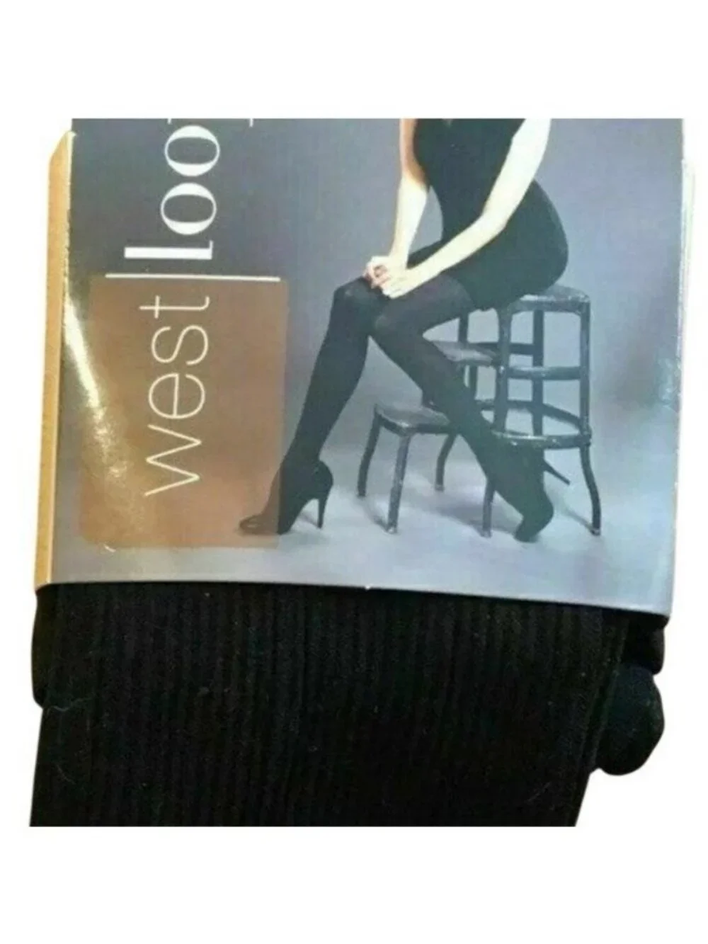 Women West Loop Black Fashion Ribbed Tights Small Mid-rise Control Top Panty NWT